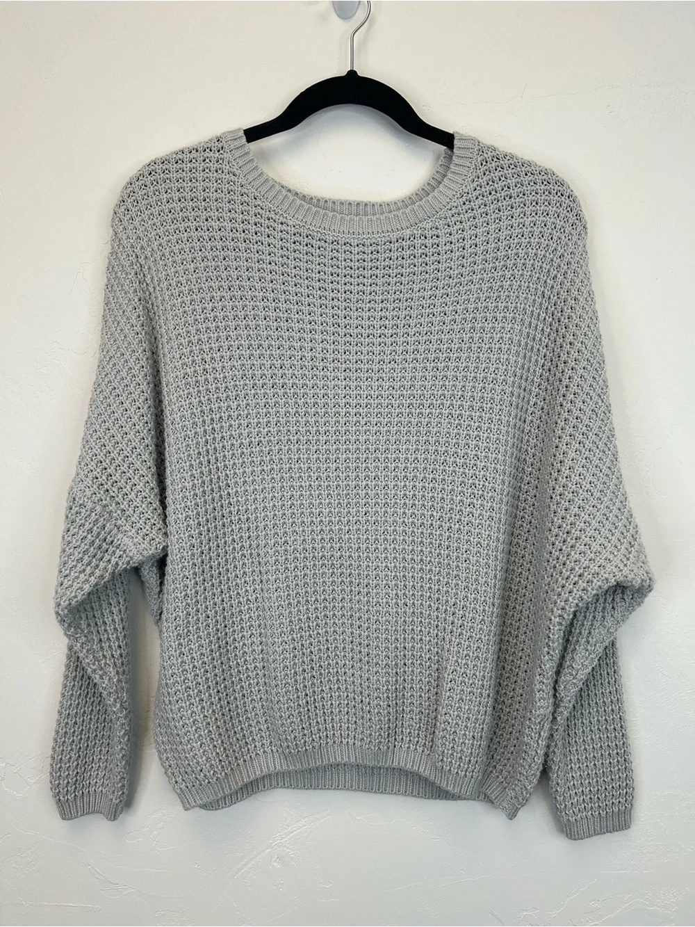Waffle Knit Sweater Size S Doleman‎ Sleeve Comfy Minimalist Neutral Light Gray